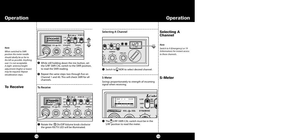 Operation, S-meter, Selecting a channel | Cobra Electronics 29 NW User Manual | Page 7 / 20
