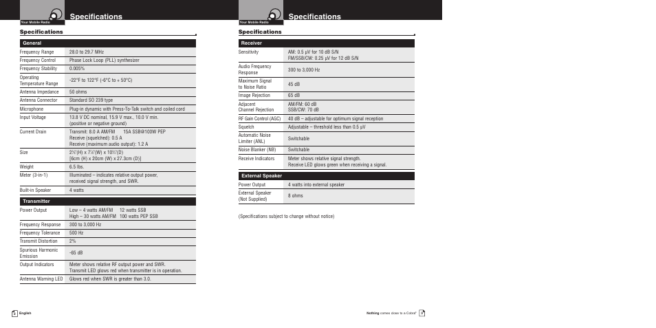 Specifications | Cobra Electronics 200GTL DX User Manual | Page 5 / 17
