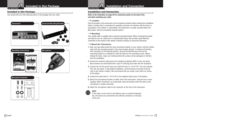Installation and connection, Included in this package | Cobra Electronics 200GTL DX User Manual | Page 6 / 17