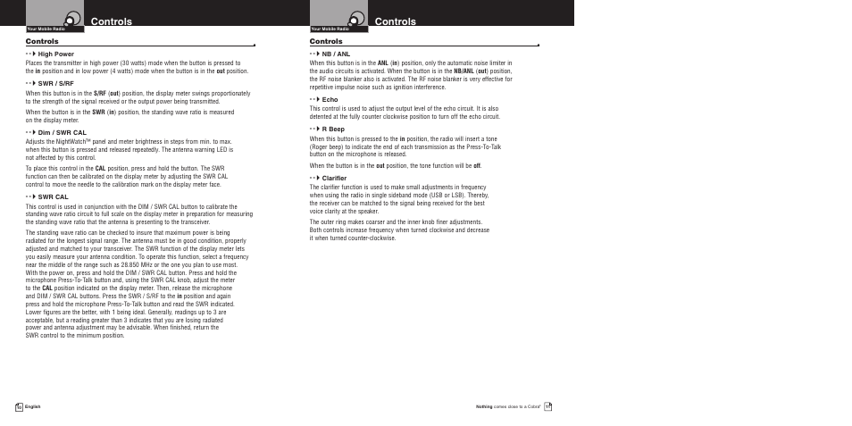 Controls | Cobra Electronics 200GTL DX User Manual | Page 9 / 17