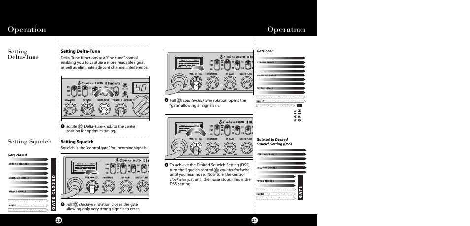 Operation, Setting delta-tune, Setting squelch | Cobra Electronics CB 29 LTD BT User Manual | Page 13 / 21