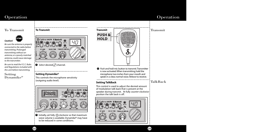 Operation, Setting dynamike | Cobra Electronics CB 29 LTD BT User Manual | Page 14 / 21
