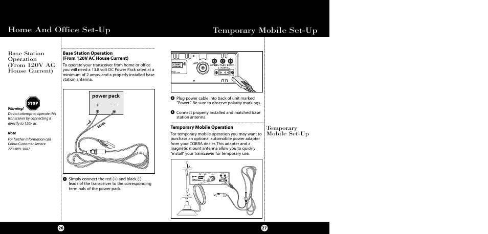 Temporary mobile set-up, Home and office set-up | Cobra Electronics CB 29 LTD BT User Manual | Page 16 / 21