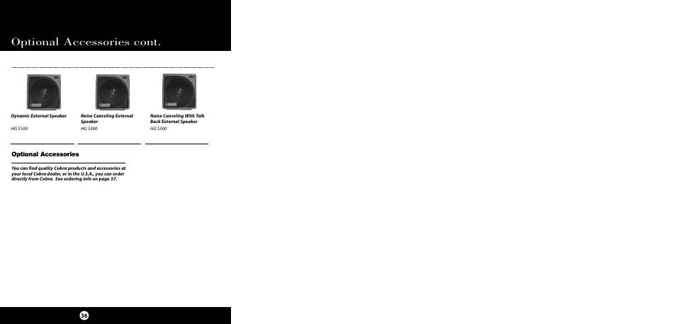 Optional accessories cont | Cobra Electronics CB 29 LTD BT User Manual | Page 21 / 21