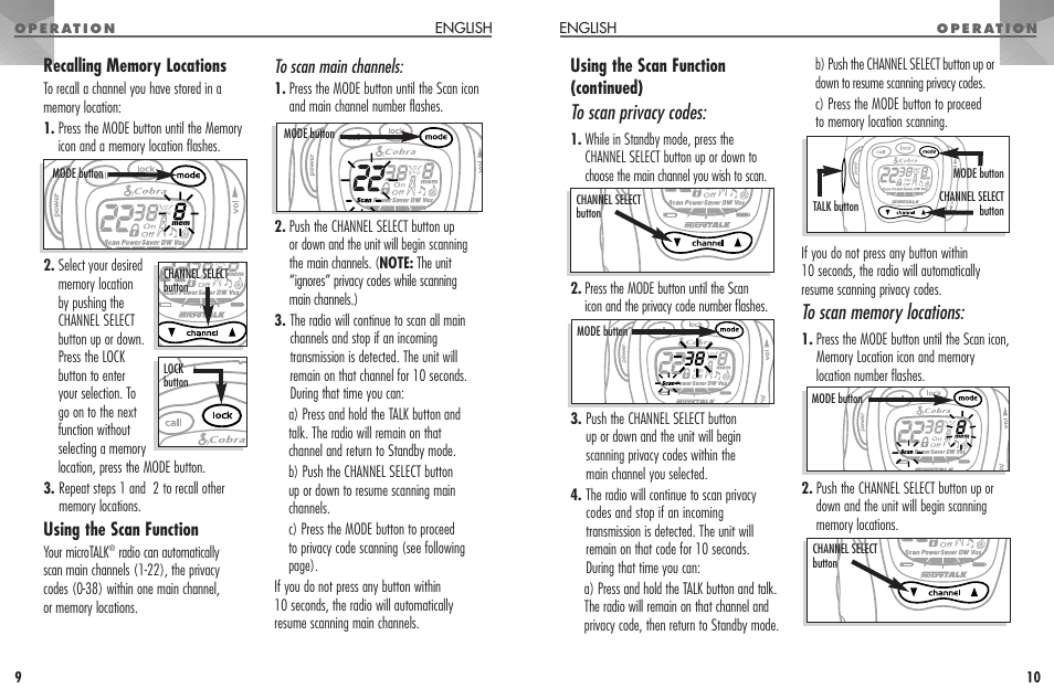 Using the scan function (continued), Using the scan function | Cobra Electronics PR330 User Manual | Page 6 / 17