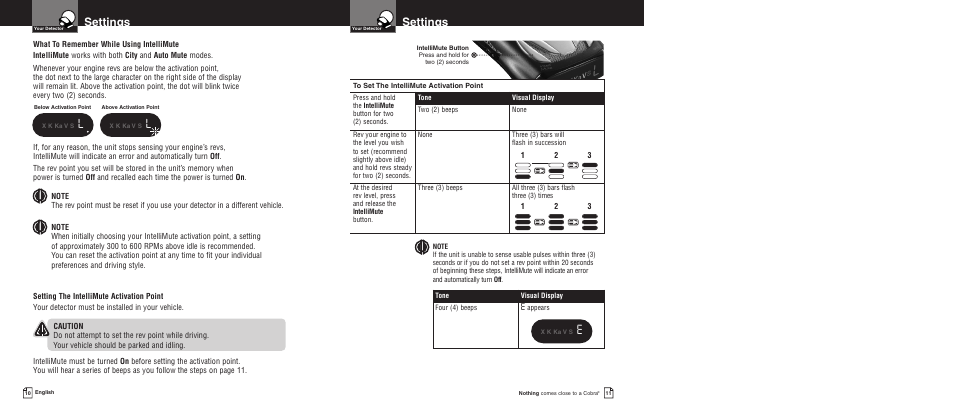 Settings | Cobra Electronics Pro 9380 User Manual | Page 8 / 16