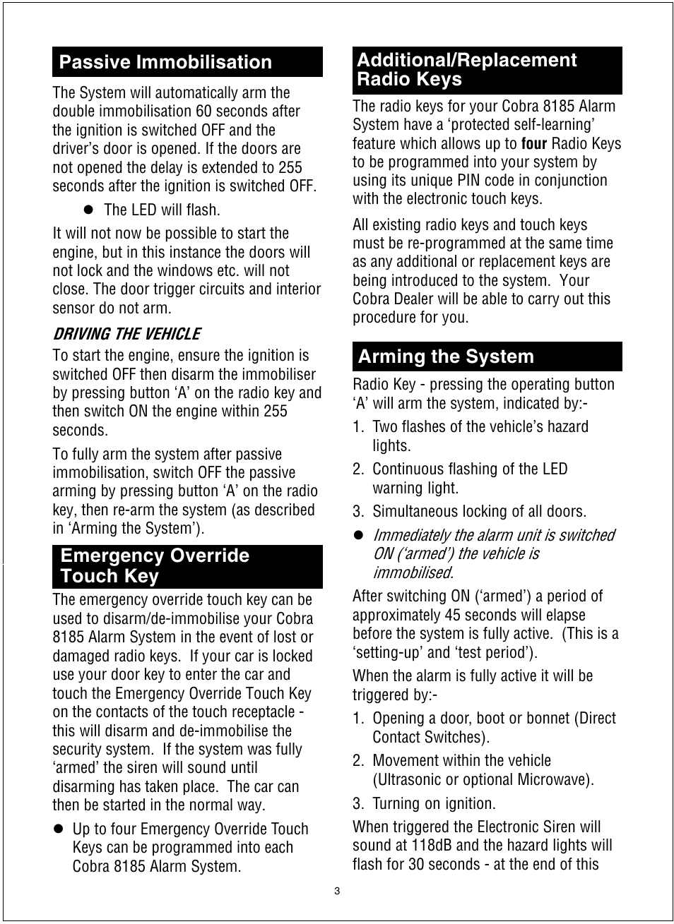 Emergency override touch key | Cobra Electronics 8185 User Manual | Page 4 / 6