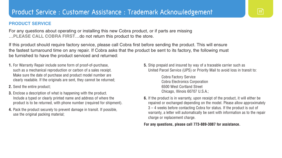 Cobra Electronics 4400 User Manual | Page 22 / 28