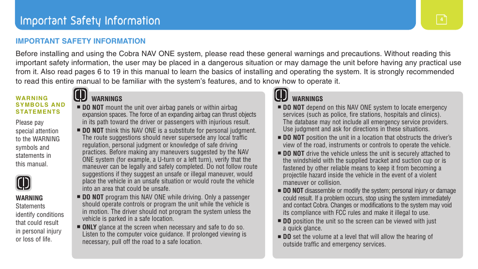 Cobra Electronics 4400 User Manual | Page 4 / 28