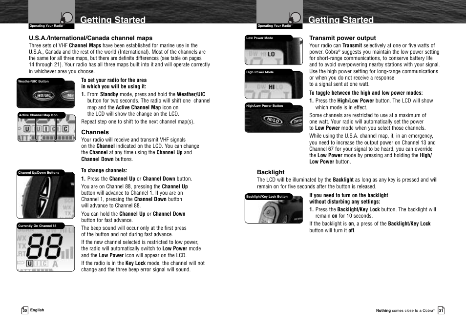 Standby/receive and transmit, Customer, Warranty | Getting started | Cobra Electronics MR HH300 VP User Manual | Page 18 / 25