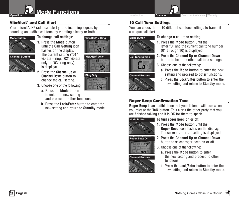 Mode functions | Cobra Electronics LI 3900DXC User Manual | Page 15 / 19