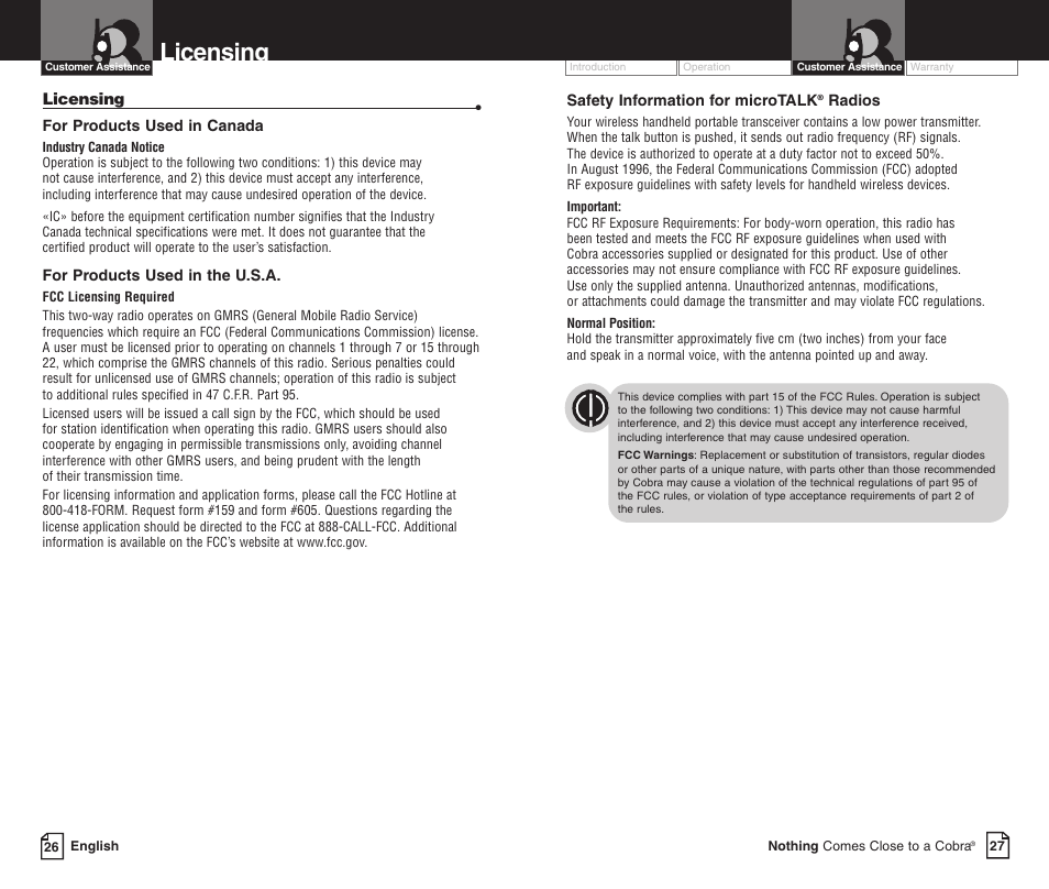 Licensing | Cobra Electronics LI 3900DXC User Manual | Page 17 / 19