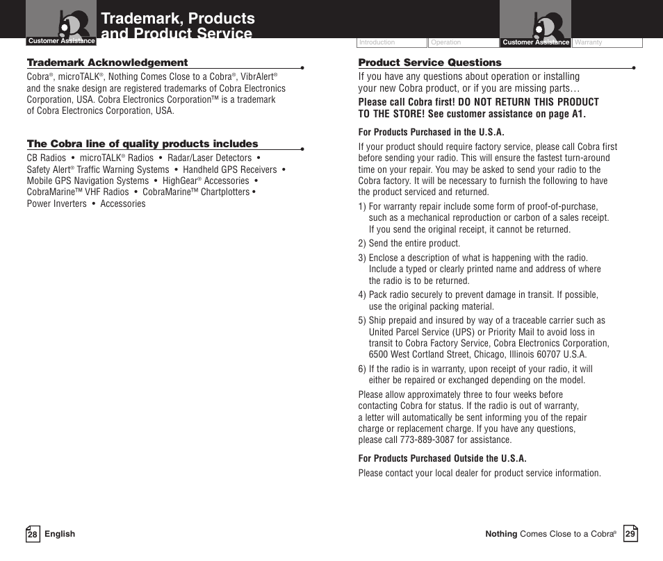 Trademark, products and product service | Cobra Electronics LI 3900DXC User Manual | Page 18 / 19