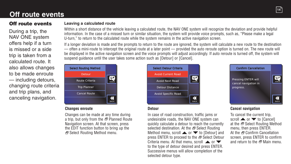 Off route events | Cobra Electronics 2750 User Manual | Page 14 / 24