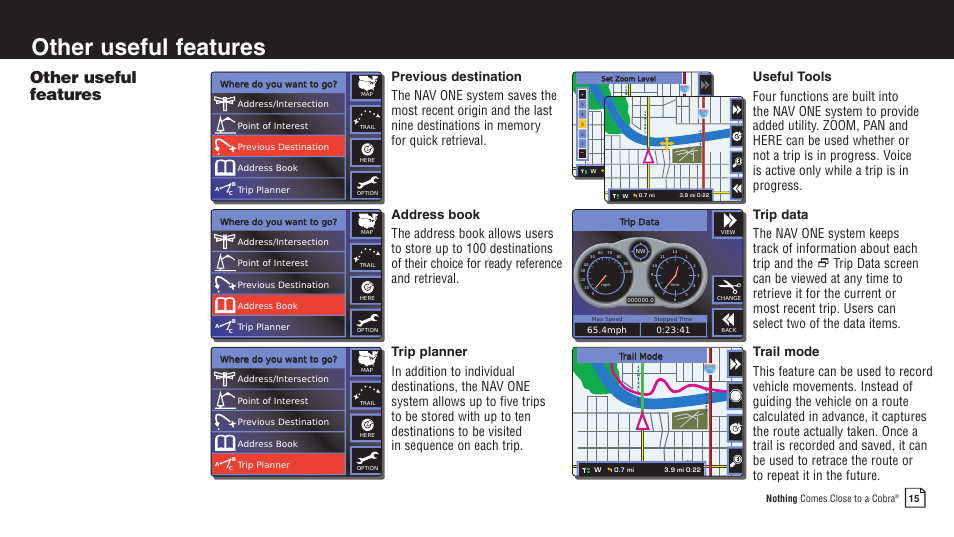 Other useful features | Cobra Electronics 2750 User Manual | Page 15 / 24