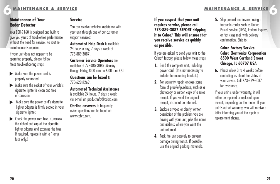 Cobra Electronics ESD-9160 User Manual | Page 13 / 16