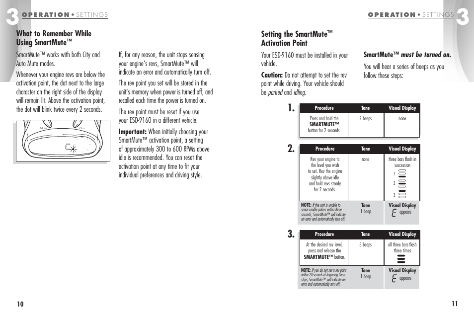 What to remember while using smartmute, Setting the smartmute, Activation point | Cobra Electronics ESD-9160 User Manual | Page 8 / 16
