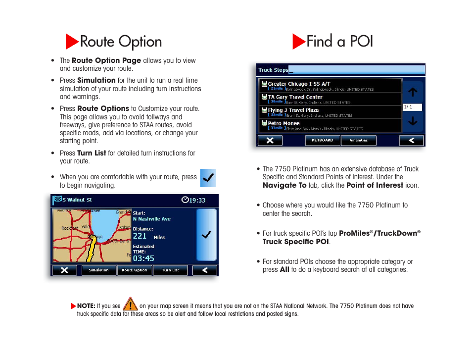 Route option, Find a poi | Cobra Electronics PLATINUM 7750 User Manual | Page 6 / 8