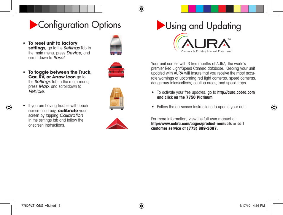 Configuration options, Using and updating | Cobra Electronics PLATINUM 7750 User Manual | Page 8 / 8