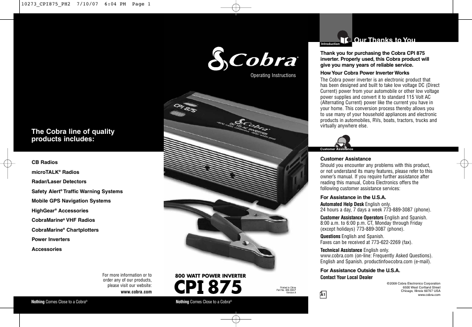 Cobra Electronics CPI 875 User Manual | 11 pages