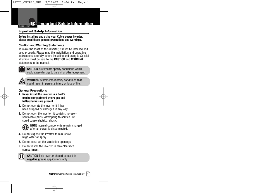 Important safety information | Cobra Electronics CPI 875 User Manual | Page 3 / 11