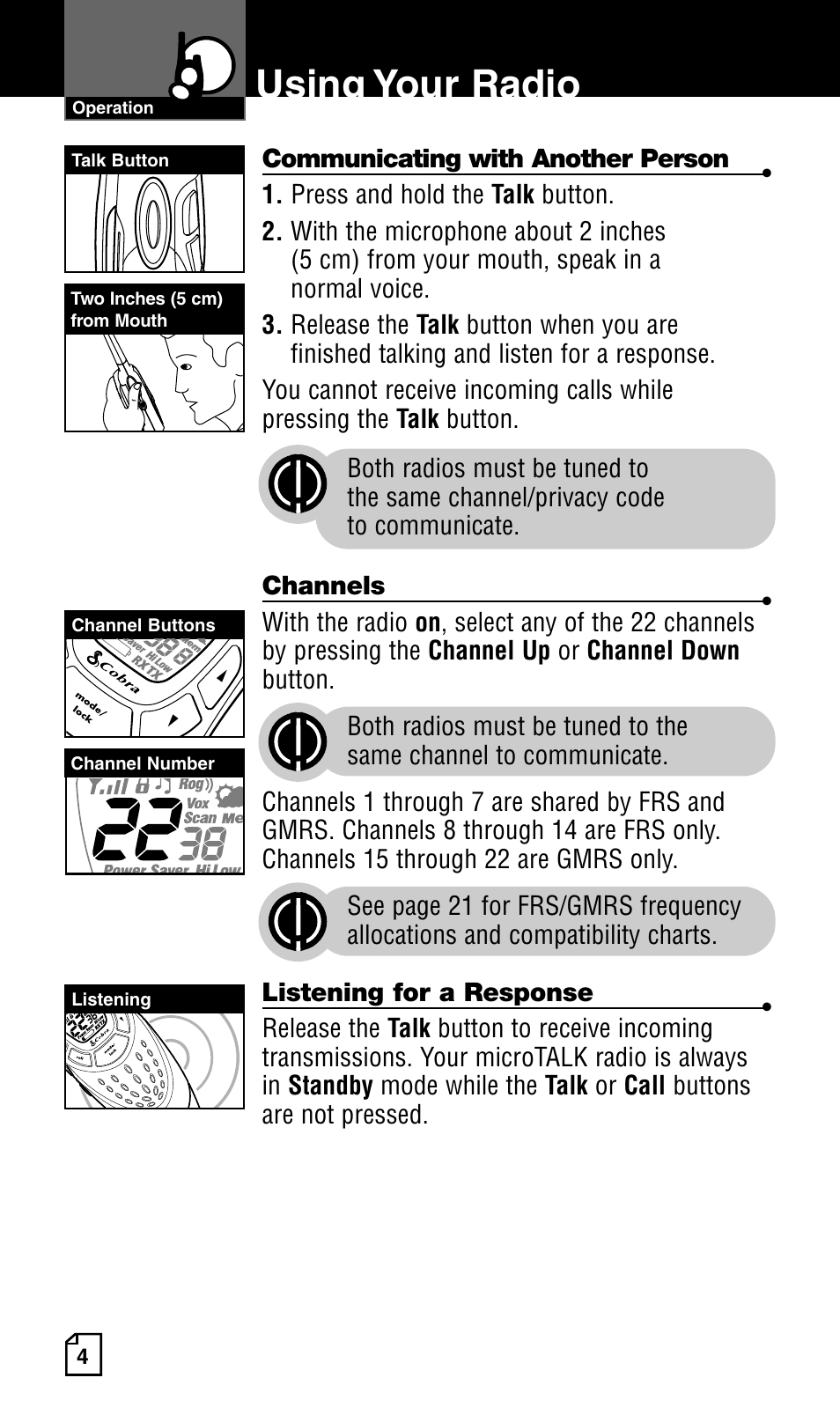 Using your radio | Cobra Electronics Two-Way Radio User Manual | Page 10 / 30