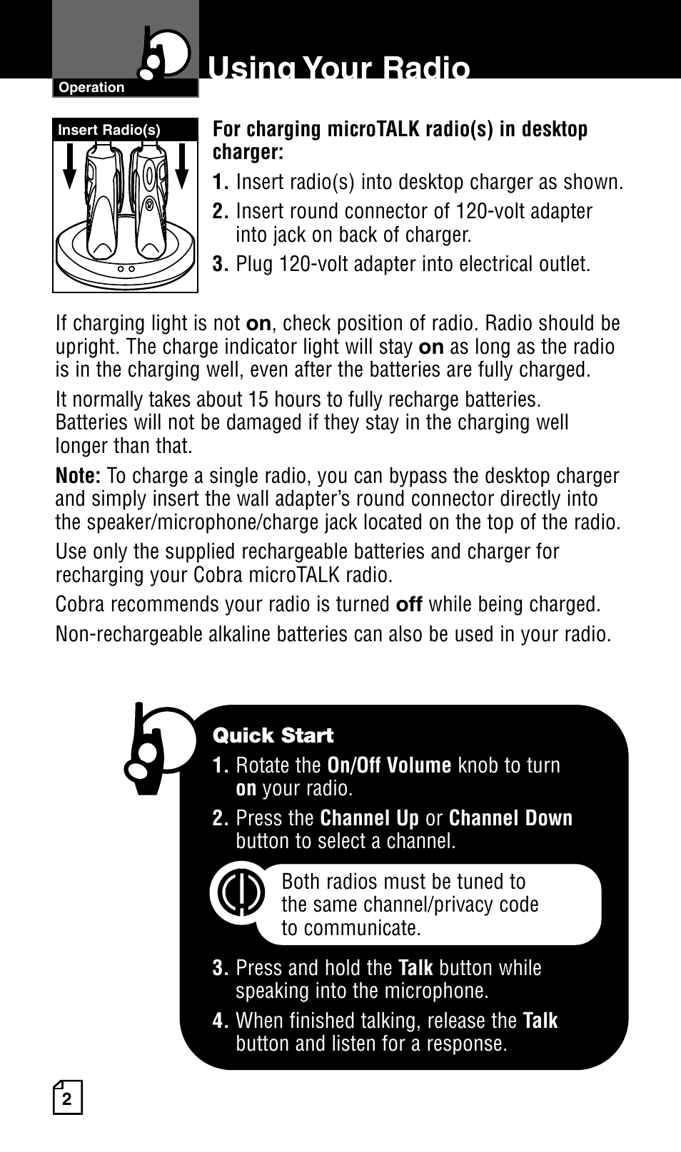 Using your radio | Cobra Electronics Two-Way Radio User Manual | Page 8 / 30