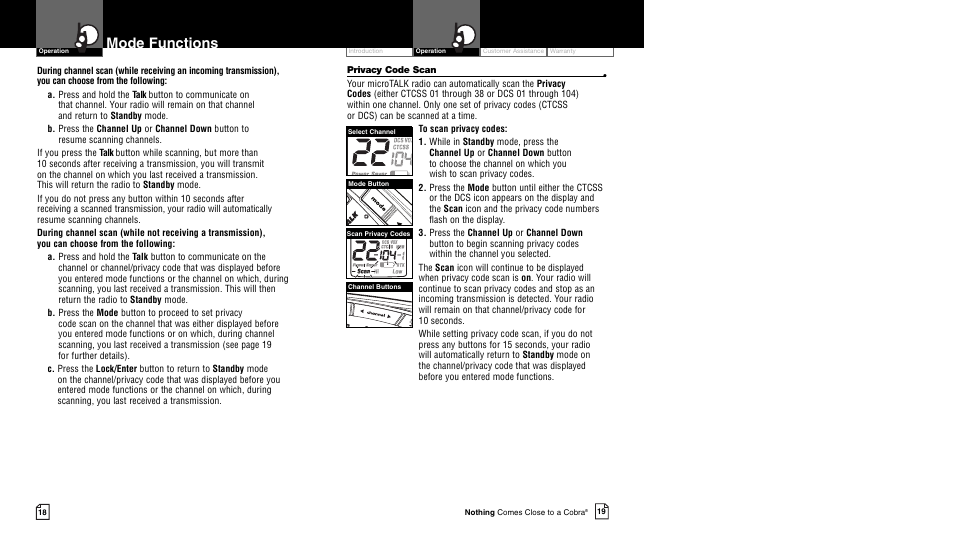 Mode functions | Cobra Electronics CXR750 User Manual | Page 12 / 17