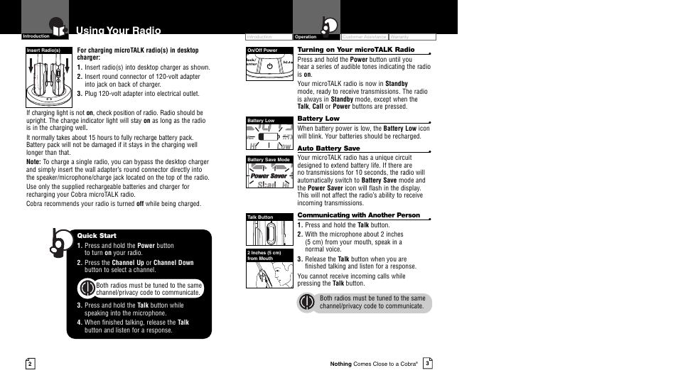 Using your radio | Cobra Electronics CXR750 User Manual | Page 4 / 17