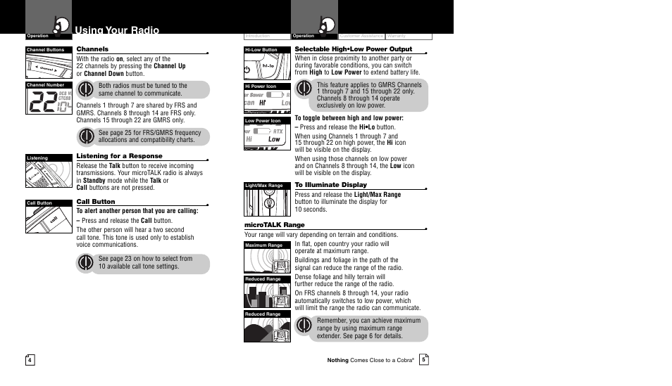 Using your radio | Cobra Electronics CXR750 User Manual | Page 5 / 17