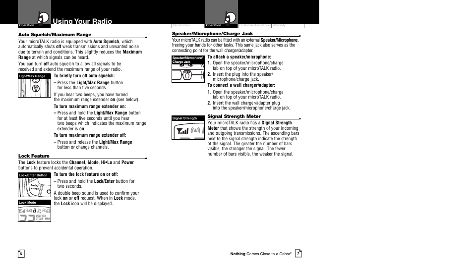 Using your radio | Cobra Electronics CXR750 User Manual | Page 6 / 17