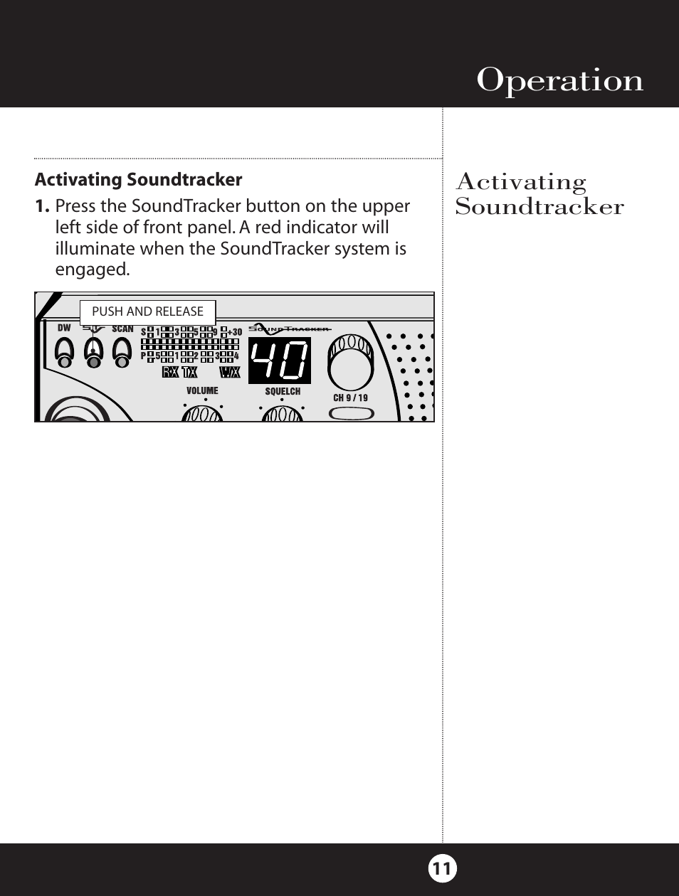 Operation, Activating soundtracker | Cobra Electronics 18 WXST II User Manual | Page 11 / 29