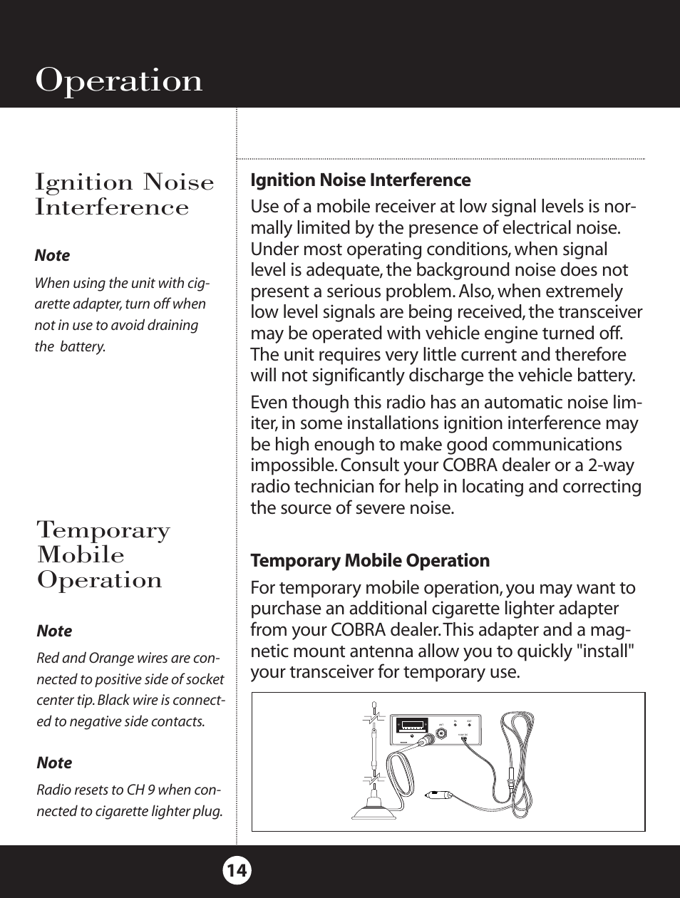 Operation | Cobra Electronics 18 WXST II User Manual | Page 14 / 29
