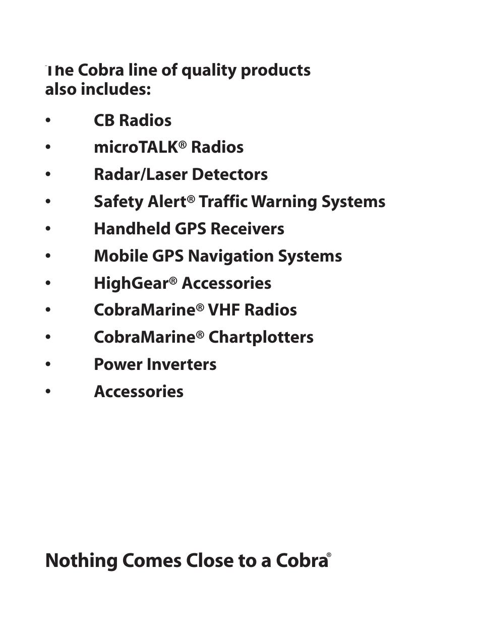 Nothing comes close to a cobra | Cobra Electronics 18 WXST II User Manual | Page 24 / 29