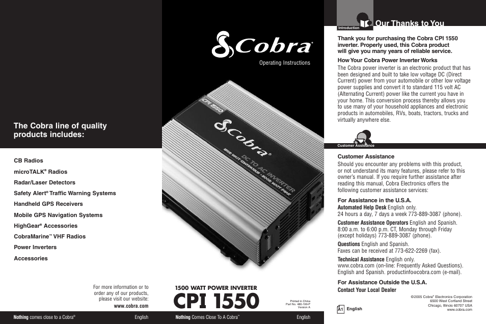 Cobra Electronics CPI 1550 User Manual | 14 pages