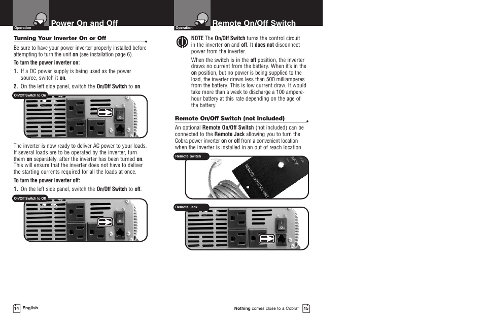Power on and off, Remote on/off switch | Cobra Electronics CPI 1550 User Manual | Page 10 / 14