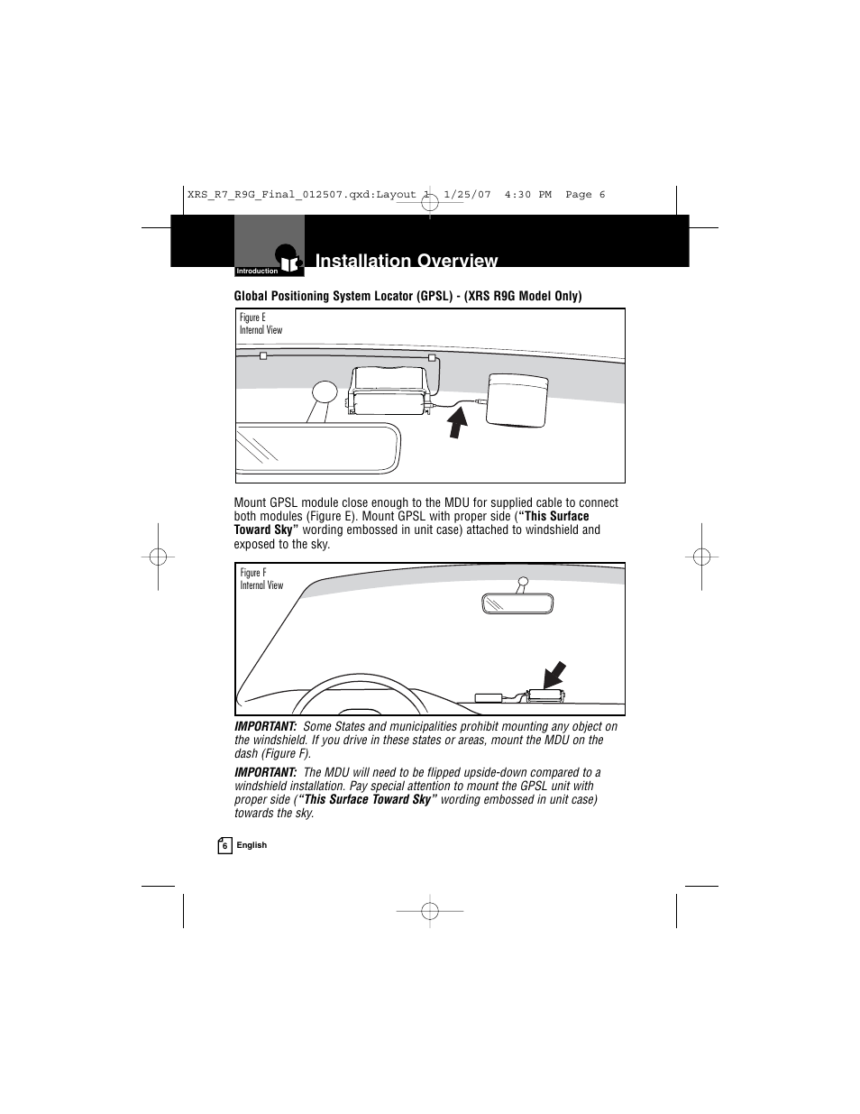 Installation overview | Cobra Electronics XRS R9G User Manual | Page 10 / 49