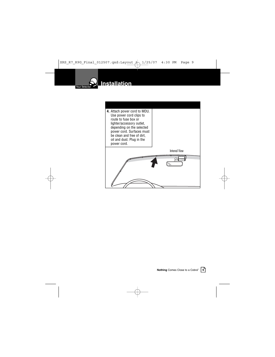 Installation | Cobra Electronics XRS R9G User Manual | Page 13 / 49