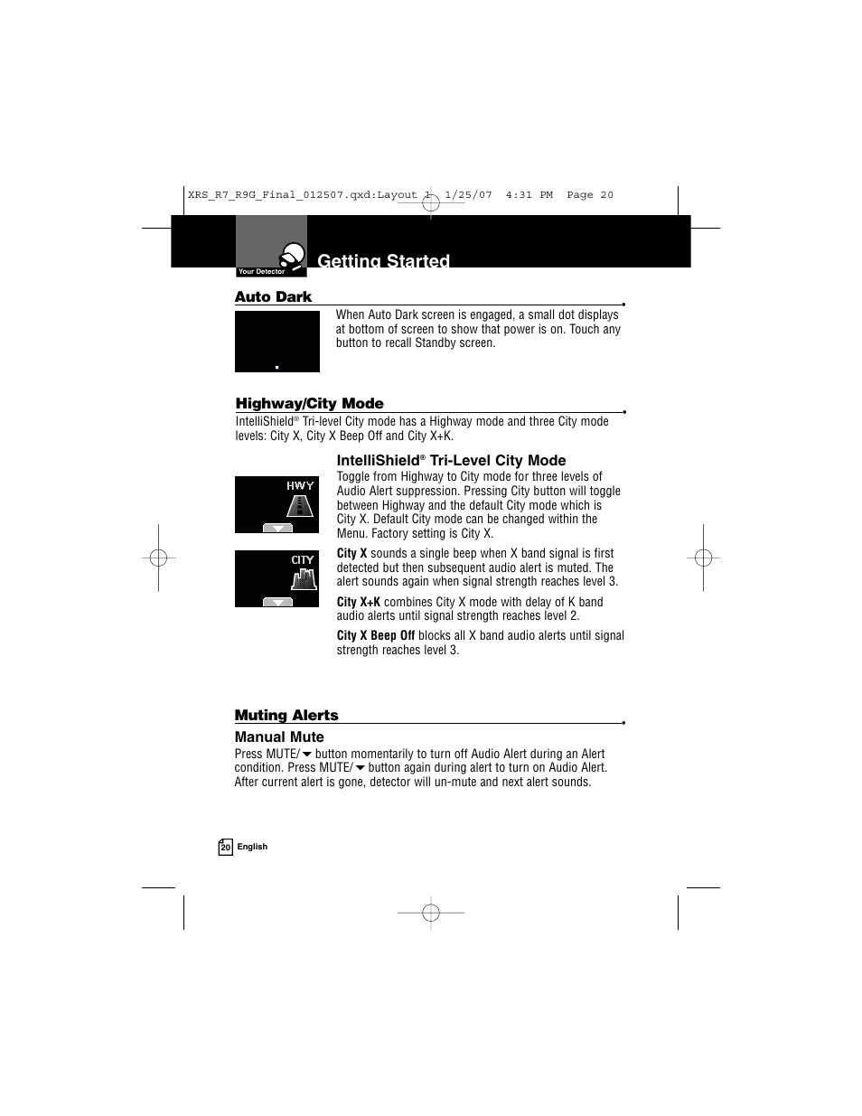 Getting started | Cobra Electronics XRS R9G User Manual | Page 24 / 49