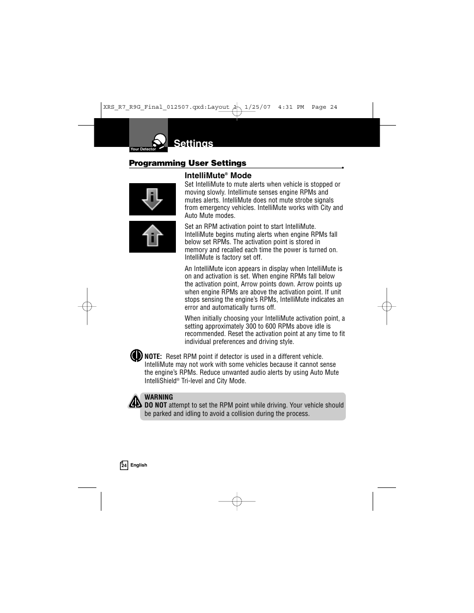 Settings | Cobra Electronics XRS R9G User Manual | Page 28 / 49