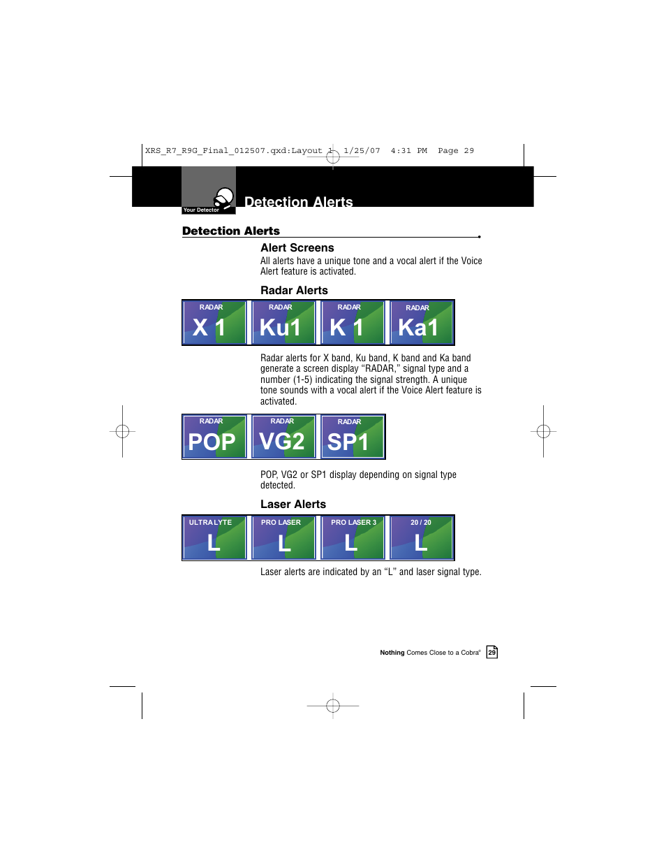 Ka1 k 1 ku1, Pop sp1 vg2 | Cobra Electronics XRS R9G User Manual | Page 33 / 49