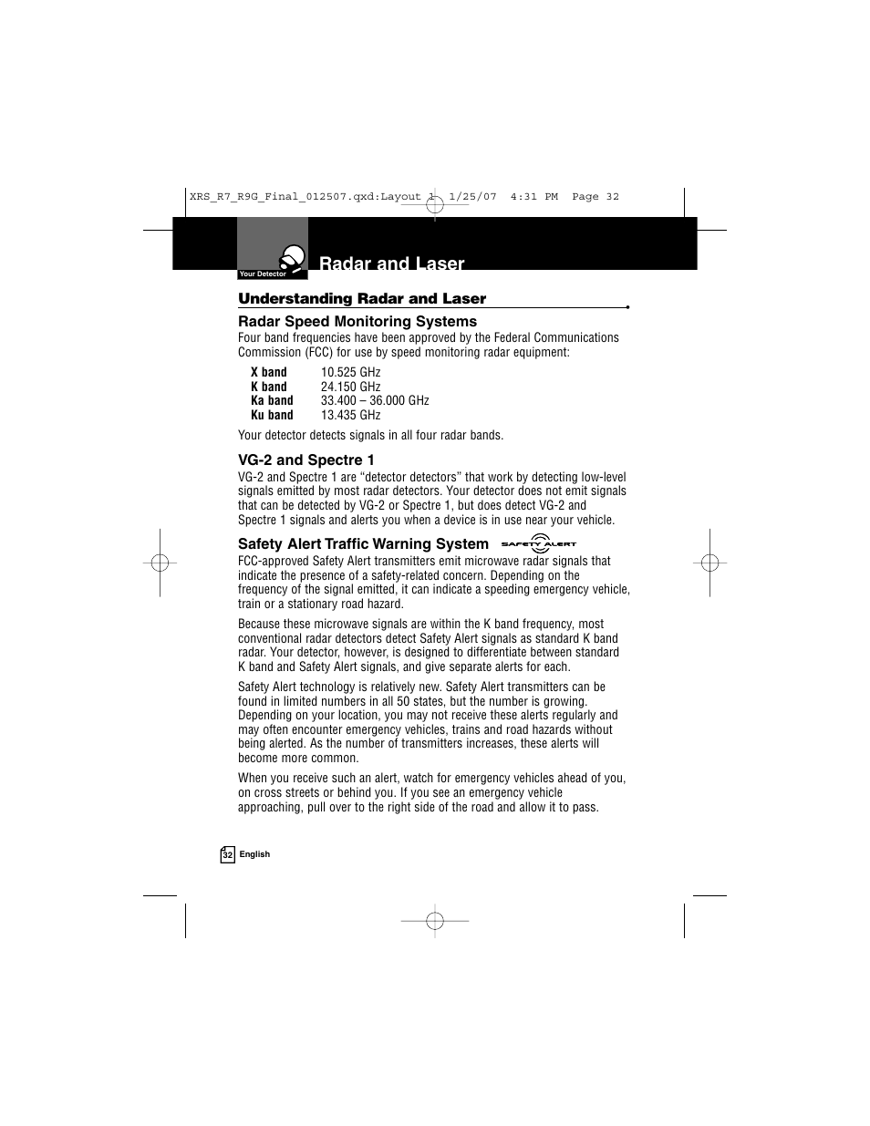 Radar and laser | Cobra Electronics XRS R9G User Manual | Page 36 / 49