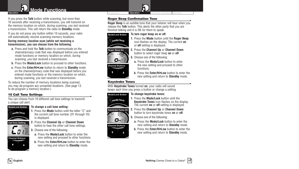 Mode functions | Cobra Electronics PR3800DX User Manual | Page 13 / 17