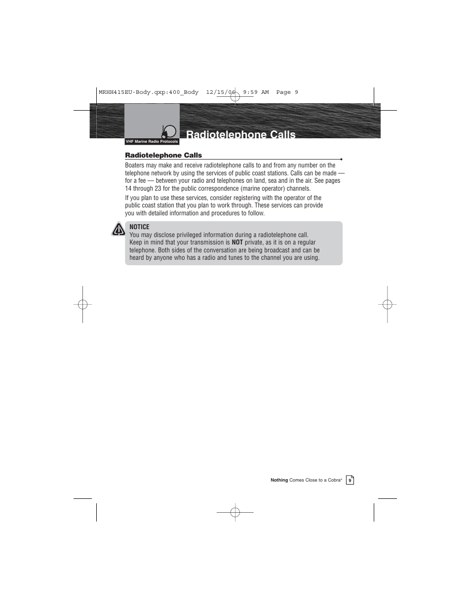 Radiotelephone calls | Cobra Electronics MR HH415LI VP EU User Manual | Page 14 / 63