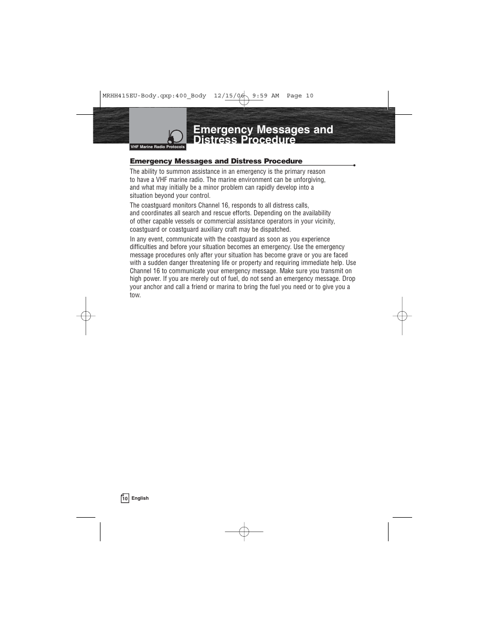 Emergency messages and distress procedure | Cobra Electronics MR HH415LI VP EU User Manual | Page 15 / 63