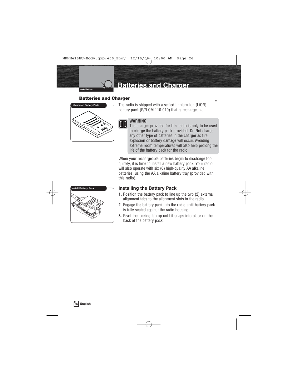 Batteries and charger | Cobra Electronics MR HH415LI VP EU User Manual | Page 31 / 63
