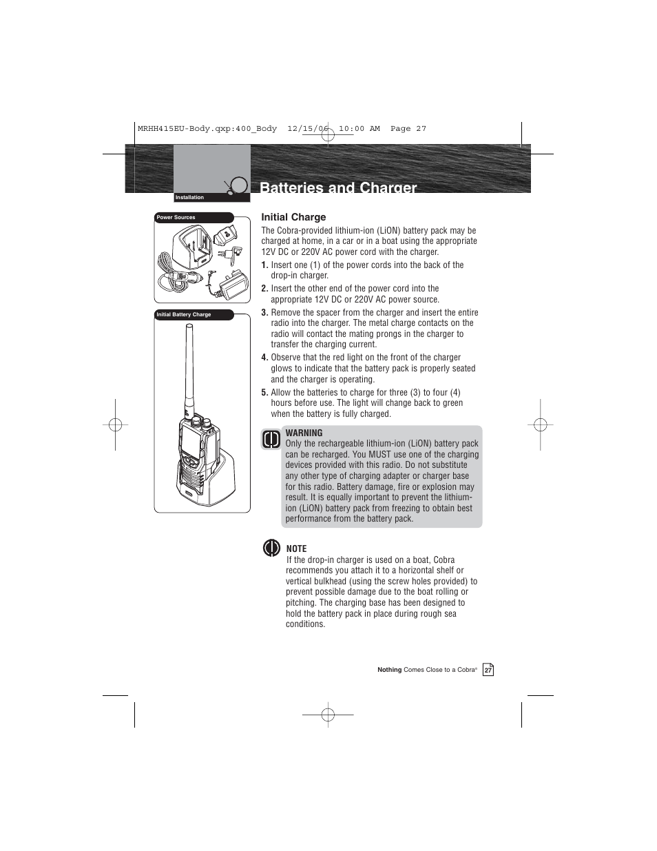 Batteries and charger | Cobra Electronics MR HH415LI VP EU User Manual | Page 32 / 63