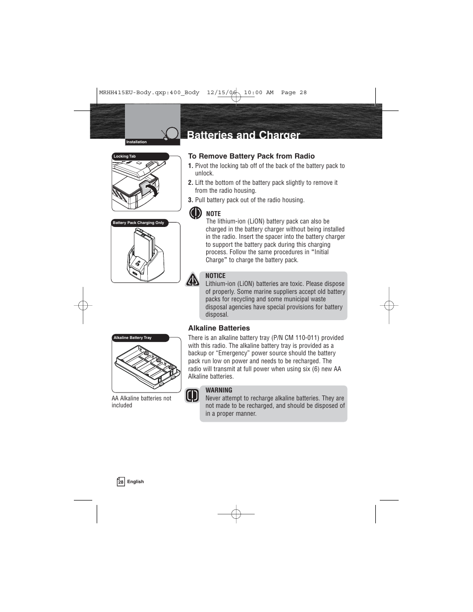 Batteries and charger | Cobra Electronics MR HH415LI VP EU User Manual | Page 33 / 63