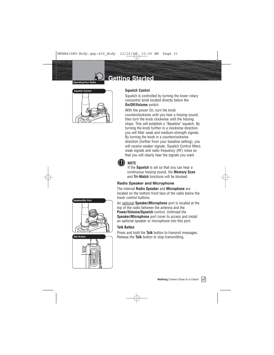 Getting started | Cobra Electronics MR HH415LI VP EU User Manual | Page 36 / 63