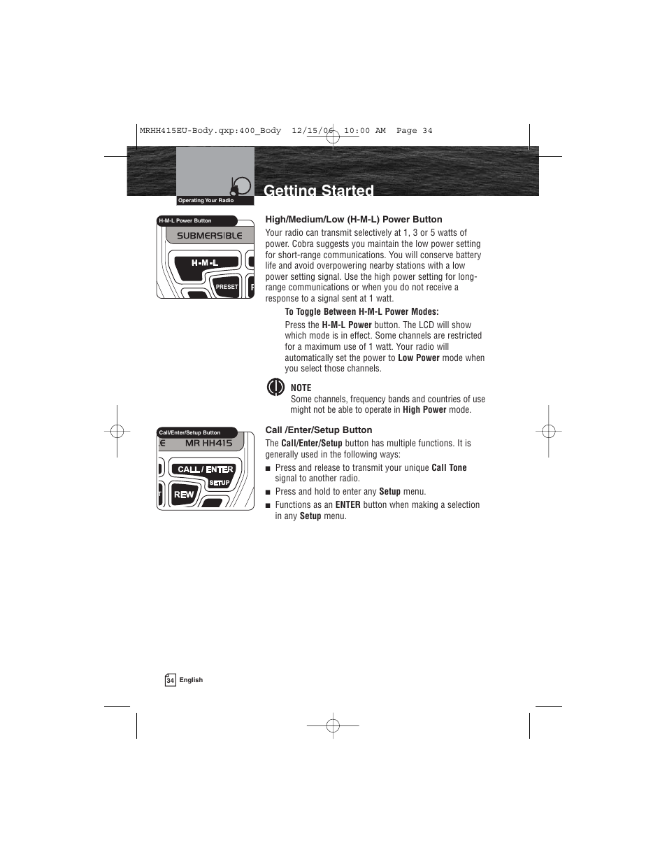 Getting started | Cobra Electronics MR HH415LI VP EU User Manual | Page 39 / 63